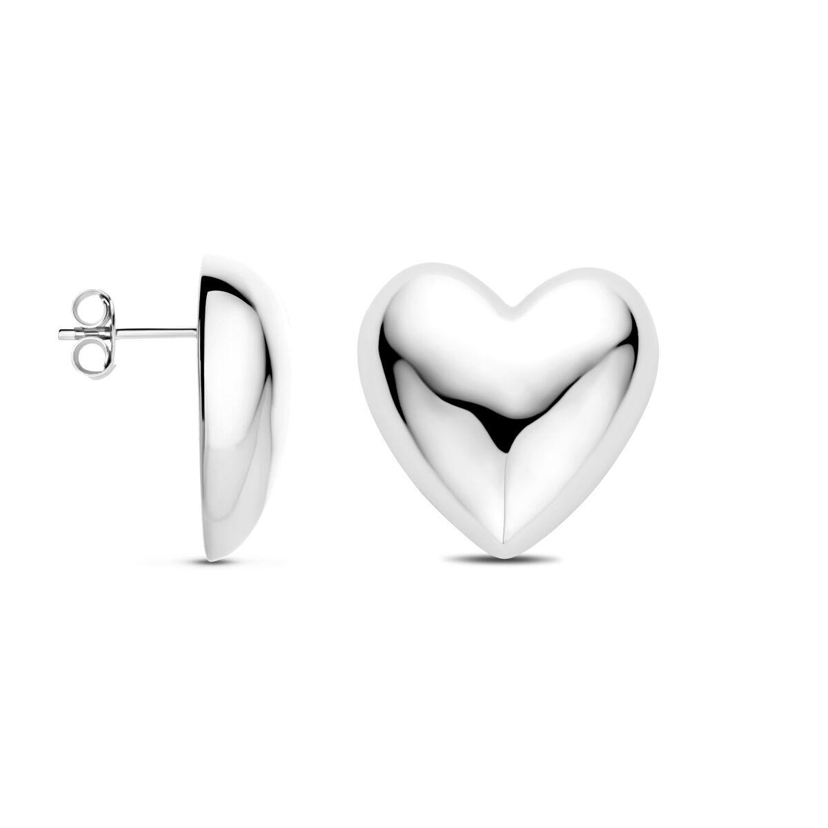 orecchini a bottone cuore 20 mm argento rodiato