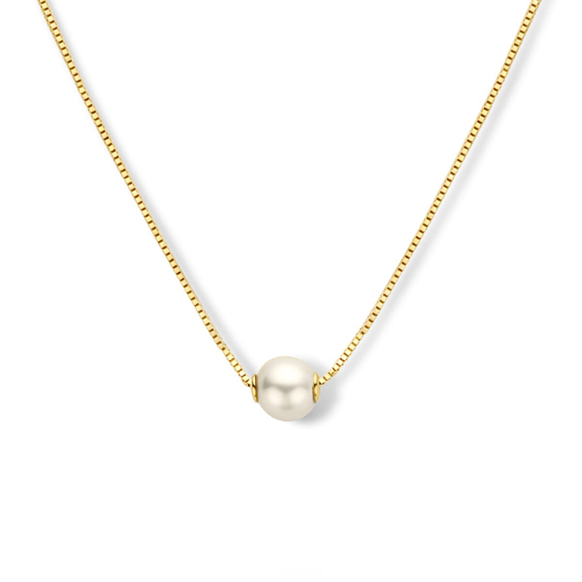 Collana in oro giallo 14K con una perla centrale, lunghezza 42-45 cm.