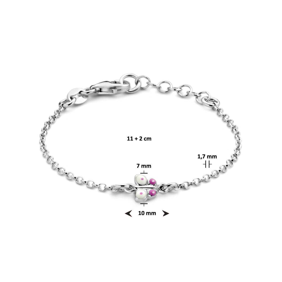 bracciale farfalla 11 + 2 cm argento rodiato