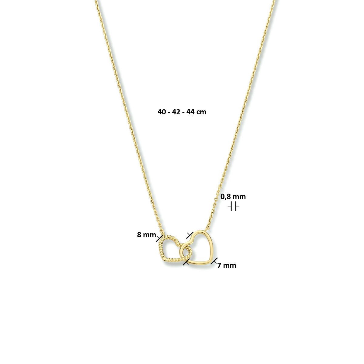 Collana cuoricini 40 - 42 - 44 cm oro giallo 14K