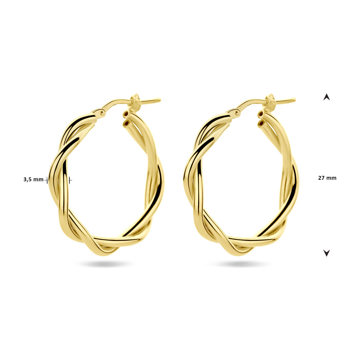 orecchini a cerchio 3,5 mm tubo attorcigliato 1 micron argento dorato (giallo)