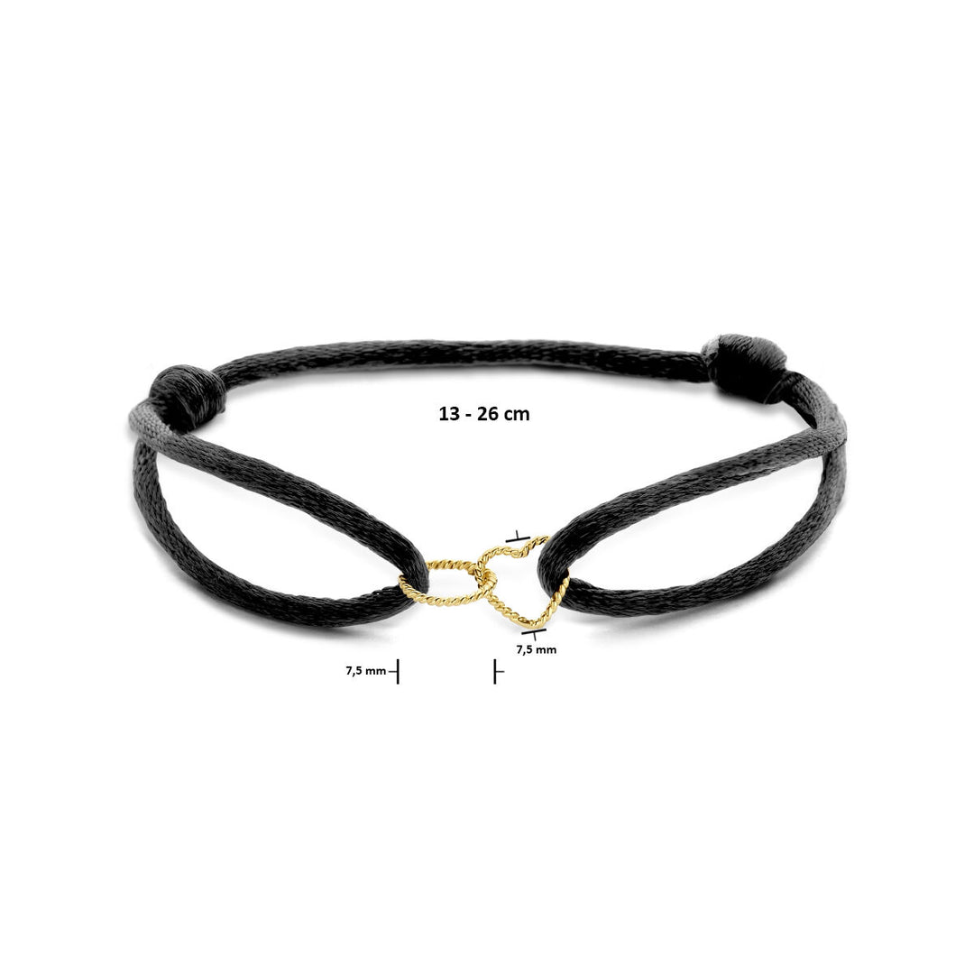 armband satijn hart en rondje gedraaid 14K goud met rubber/nylon/leer