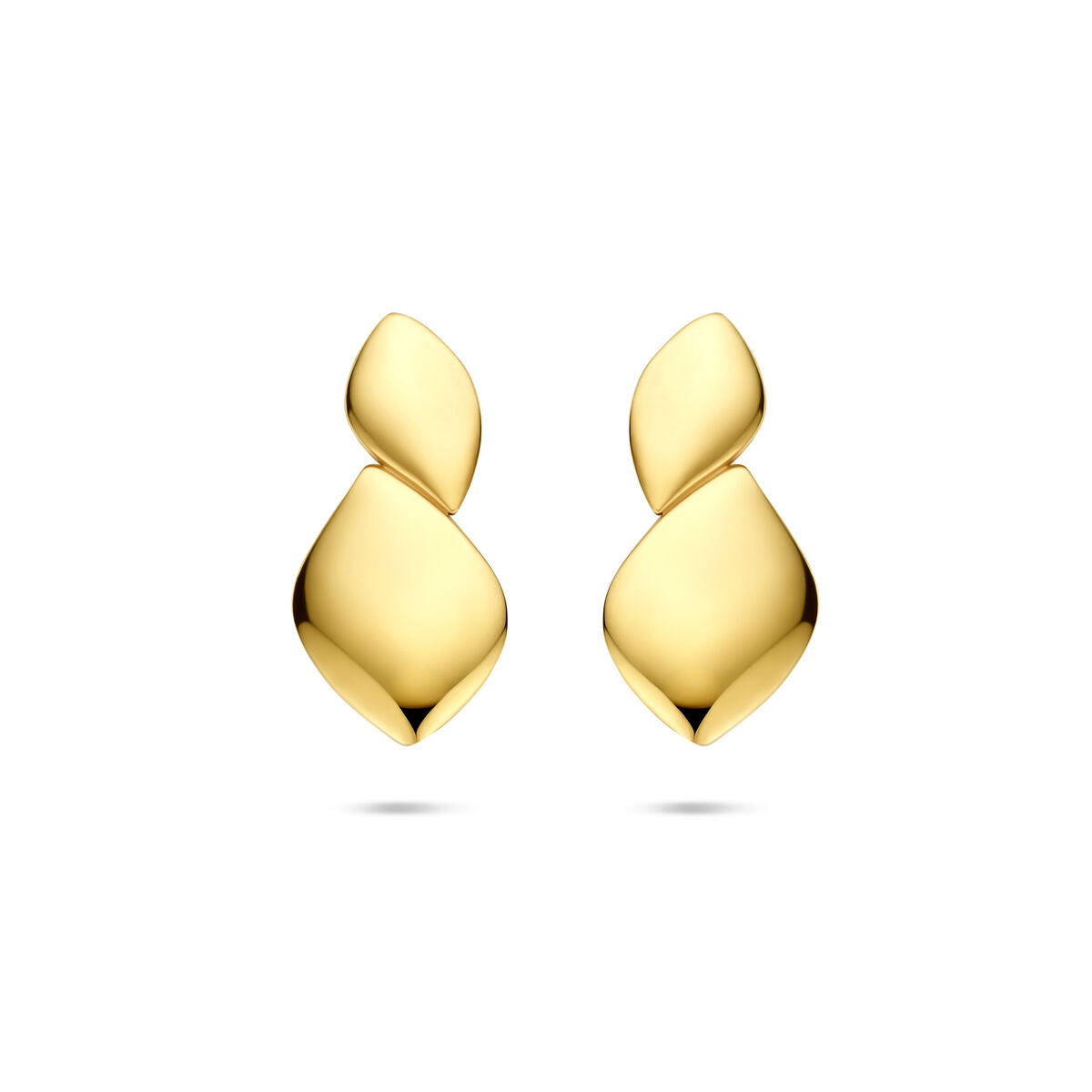 Orecchini in oro 14k con design allungato e forme ondulate.
