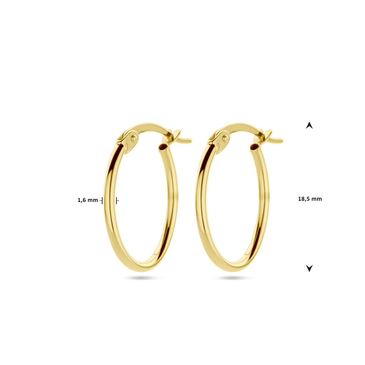 Orecchini alla creola in oro giallo con diametro di 1,6 mm e forma rotonda.