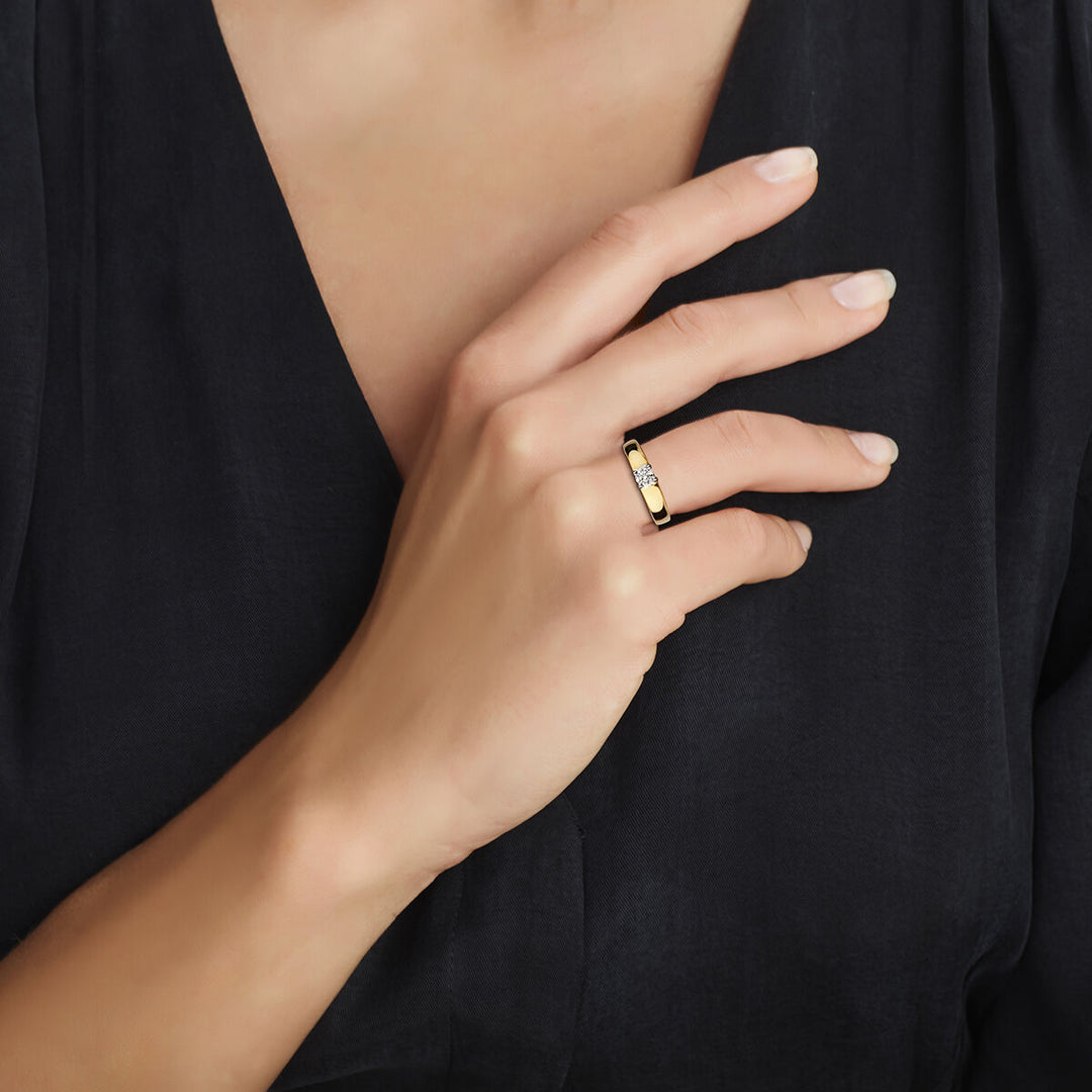 ring zirkonia 14K bicolor goud geel/wit