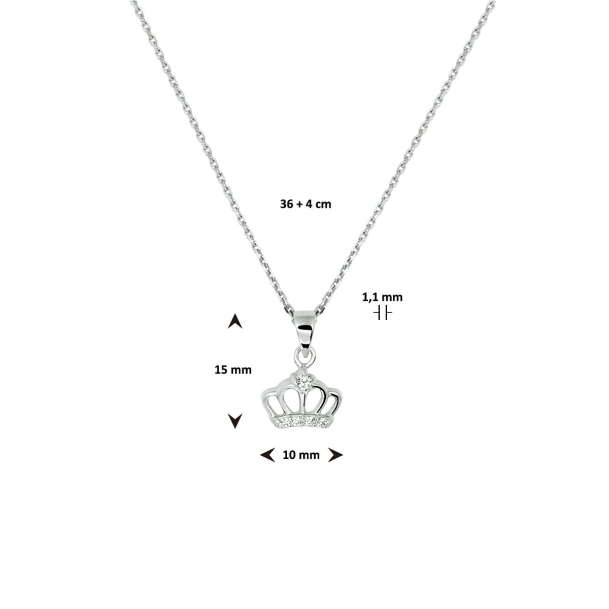 collana corona zircone 36 + 4 cm argento rodiato