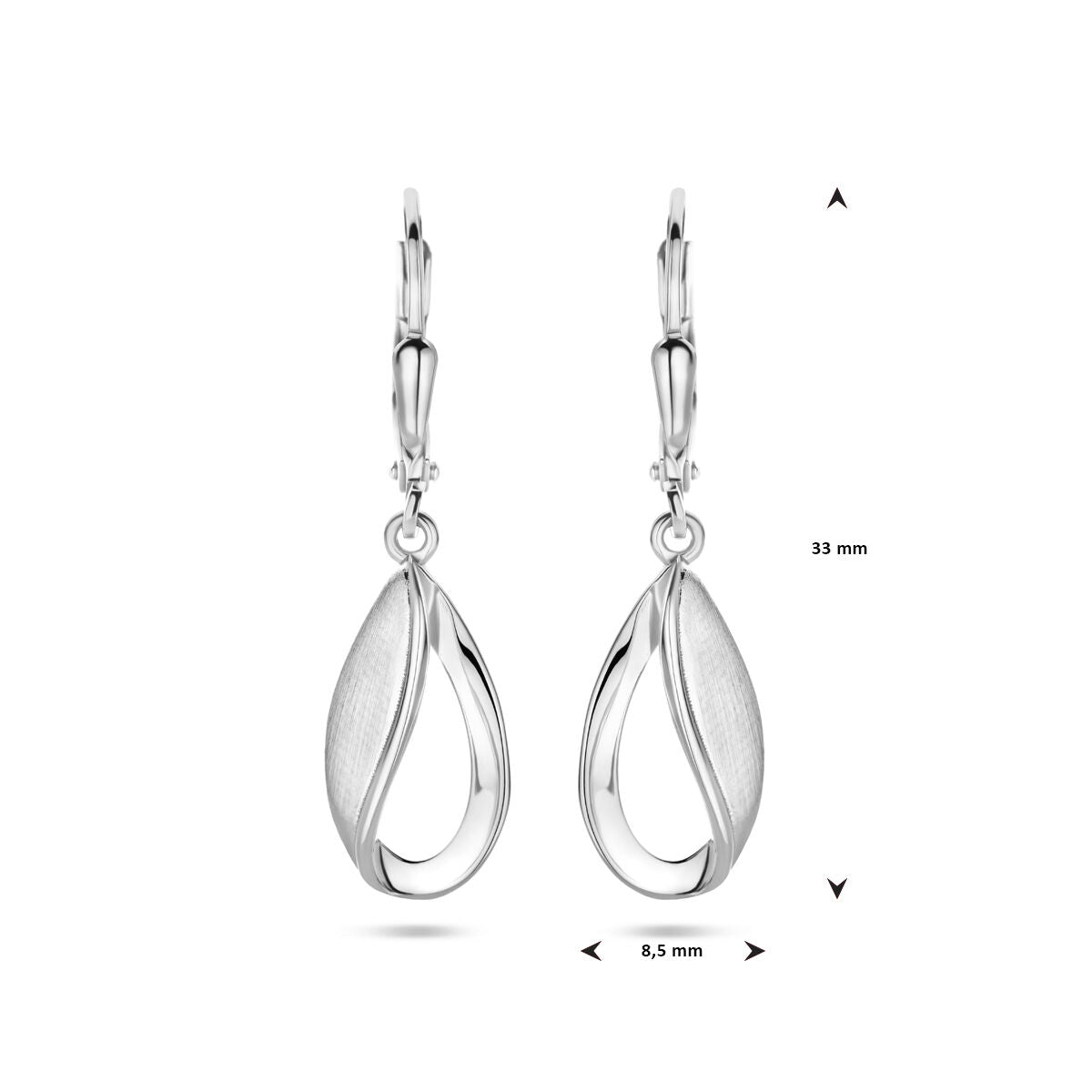 orecchini pendenti a goccia gancio brisé lucido/opaco 33 mm argento rodiato