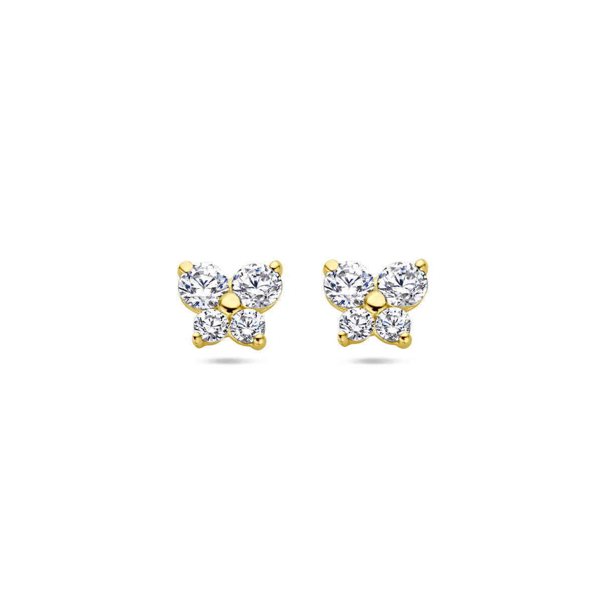 Orecchini a forma di farfalla in oro giallo 14K con zirconi.