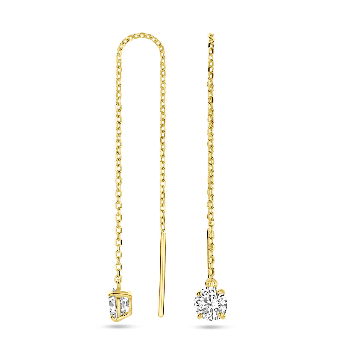 Orecchini pendenti passanti con zircone in oro giallo 14K