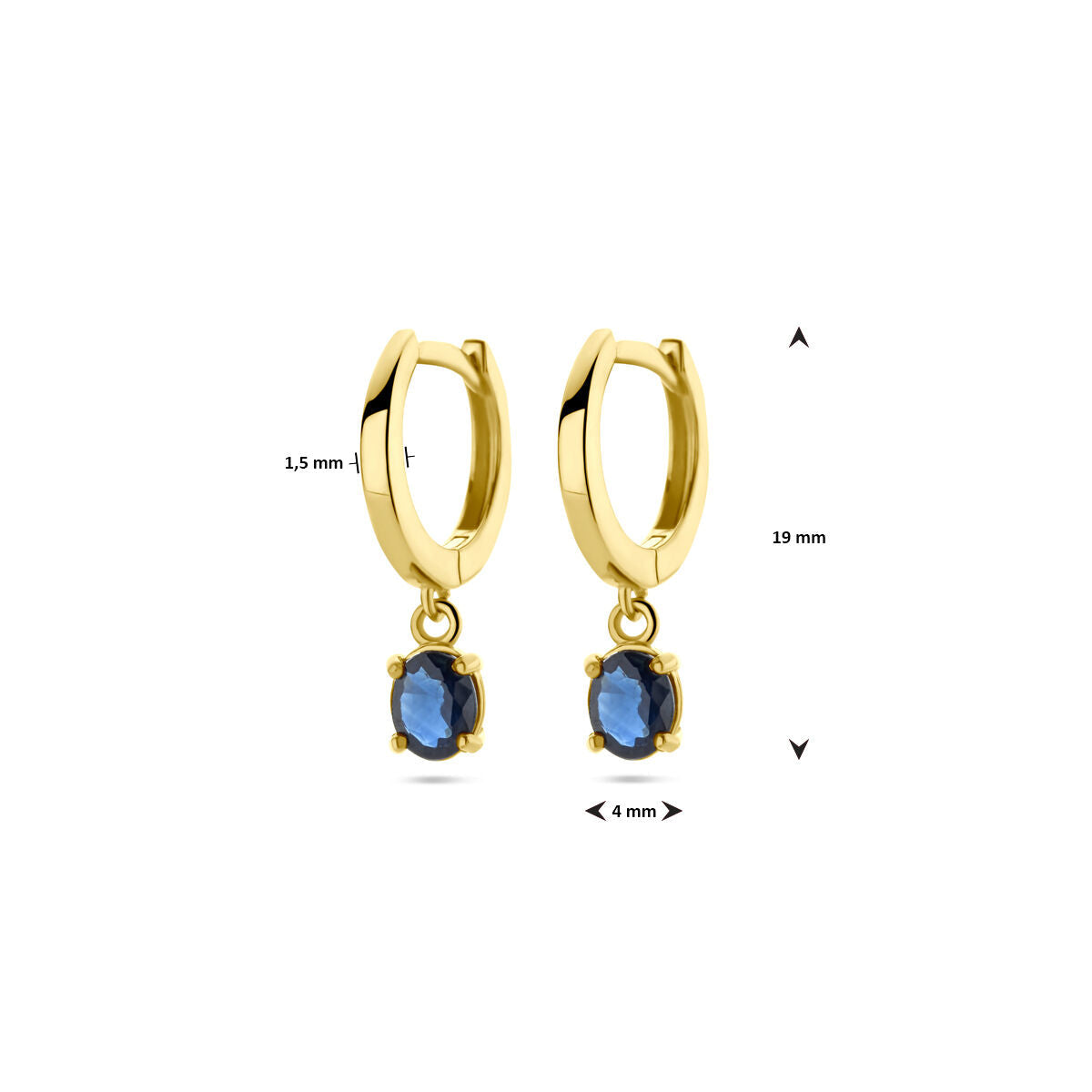 orecchini a cerniera zaffiro 19 mm 14K oro giallo