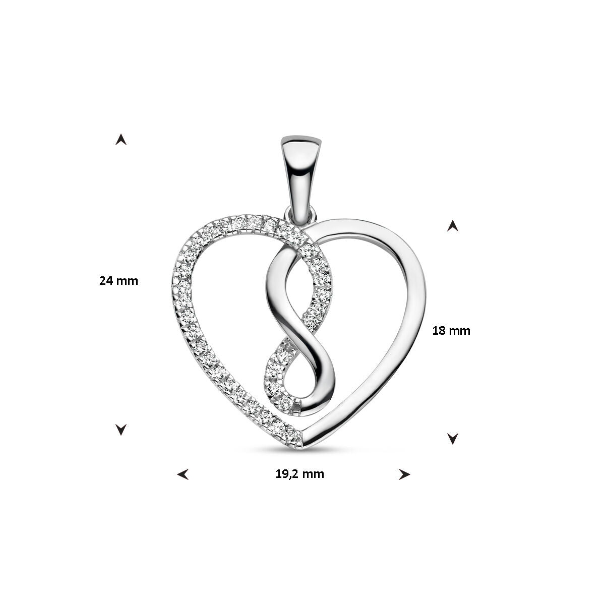 ciondolo cuore e infinito zirconia argento rodiato