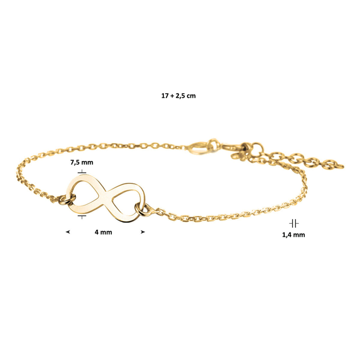 bracciale infinity 17 + 2,5 cm 3 micron argento dorato (giallo)