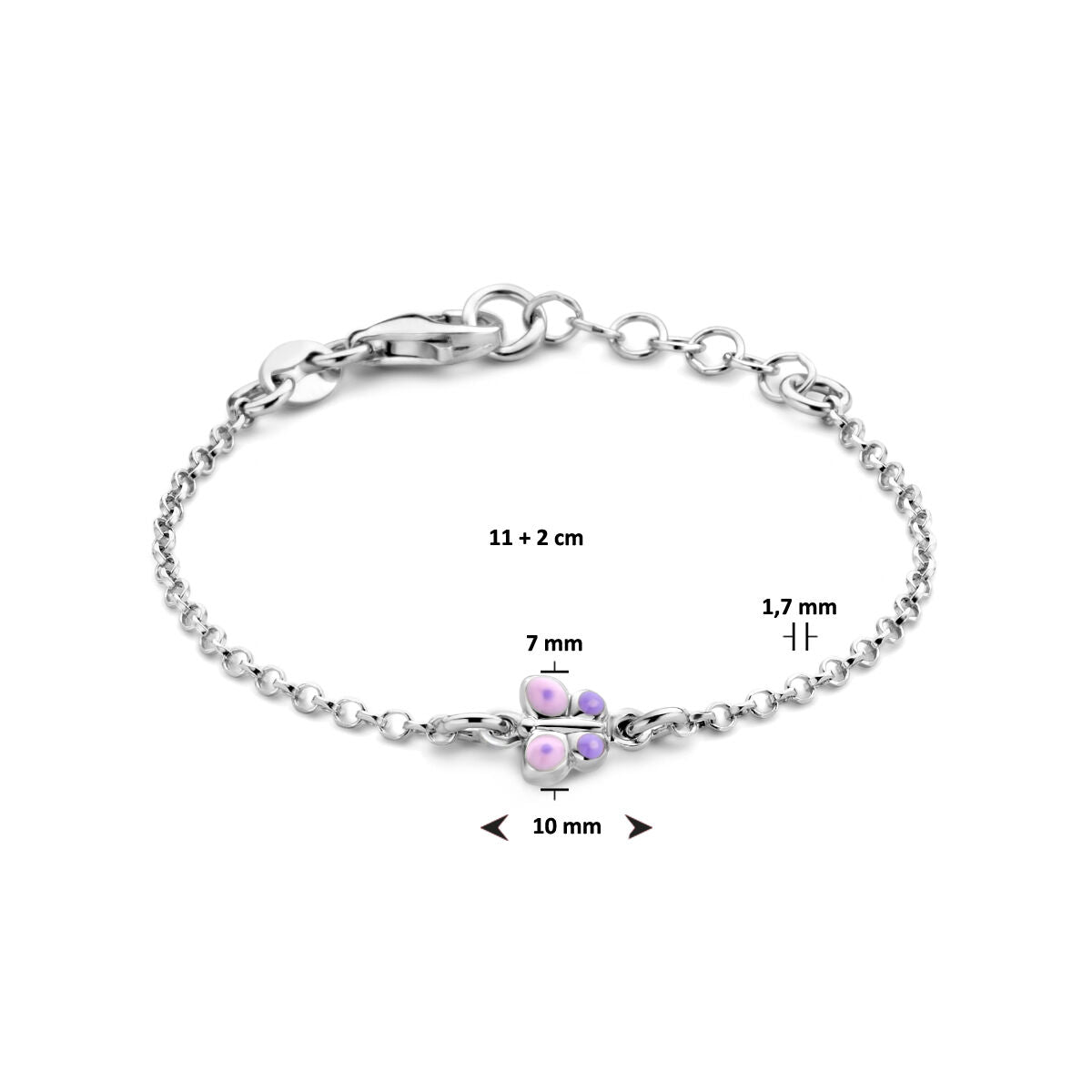bracciale farfalla 11 + 2 cm argento rodiato