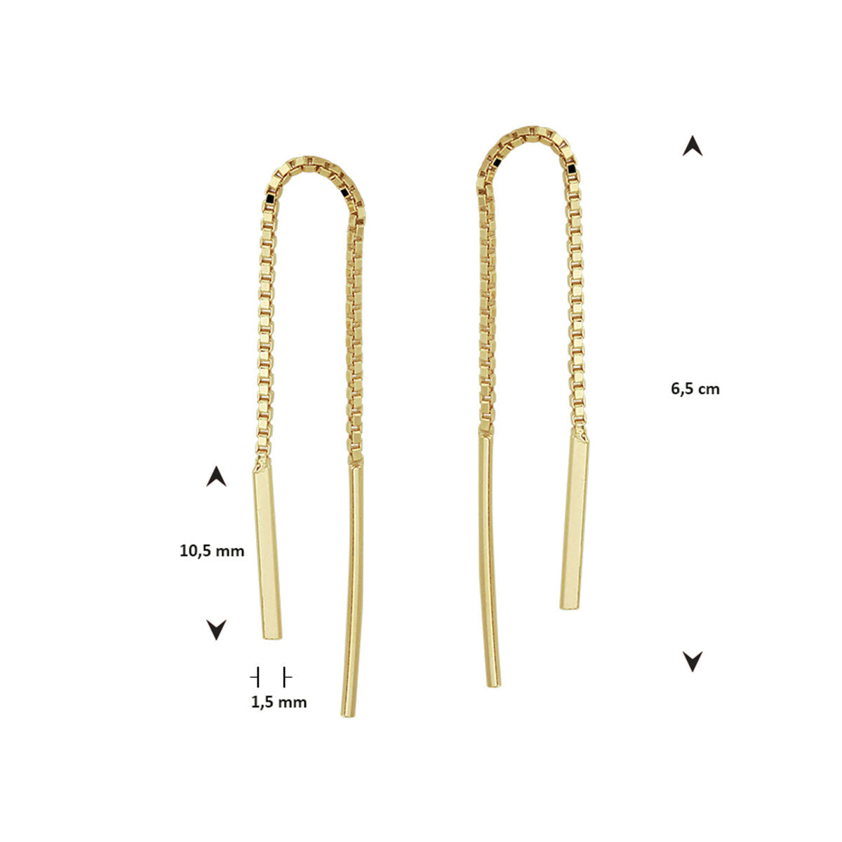 orecchini a filo passante barretta 1 micron argento placcato oro (giallo)