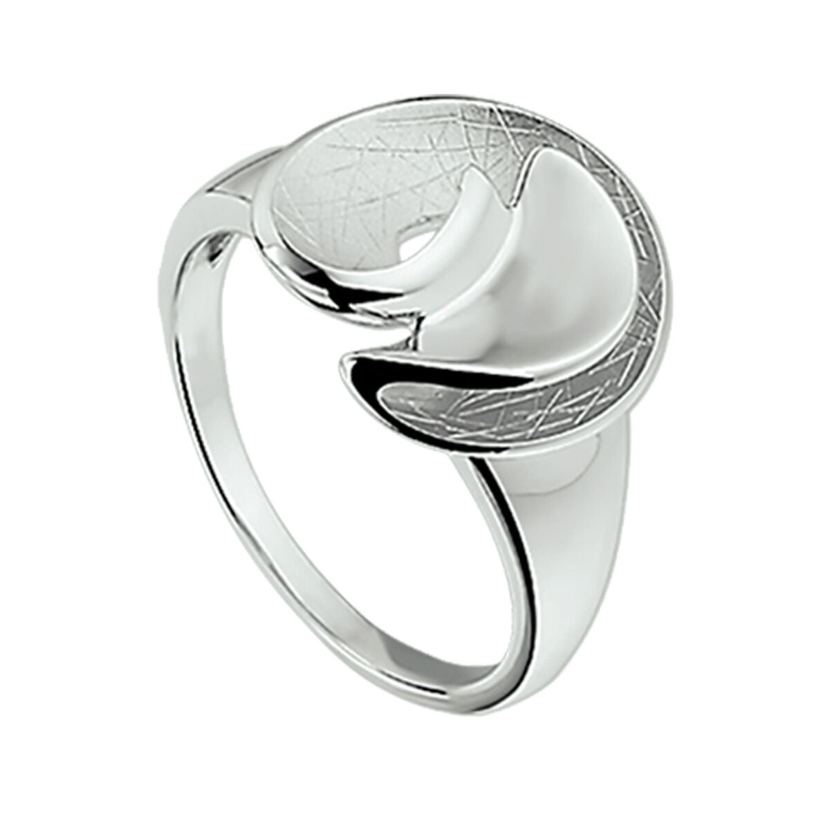 anello in argento rodiato con finitura graffiata e design ondulato