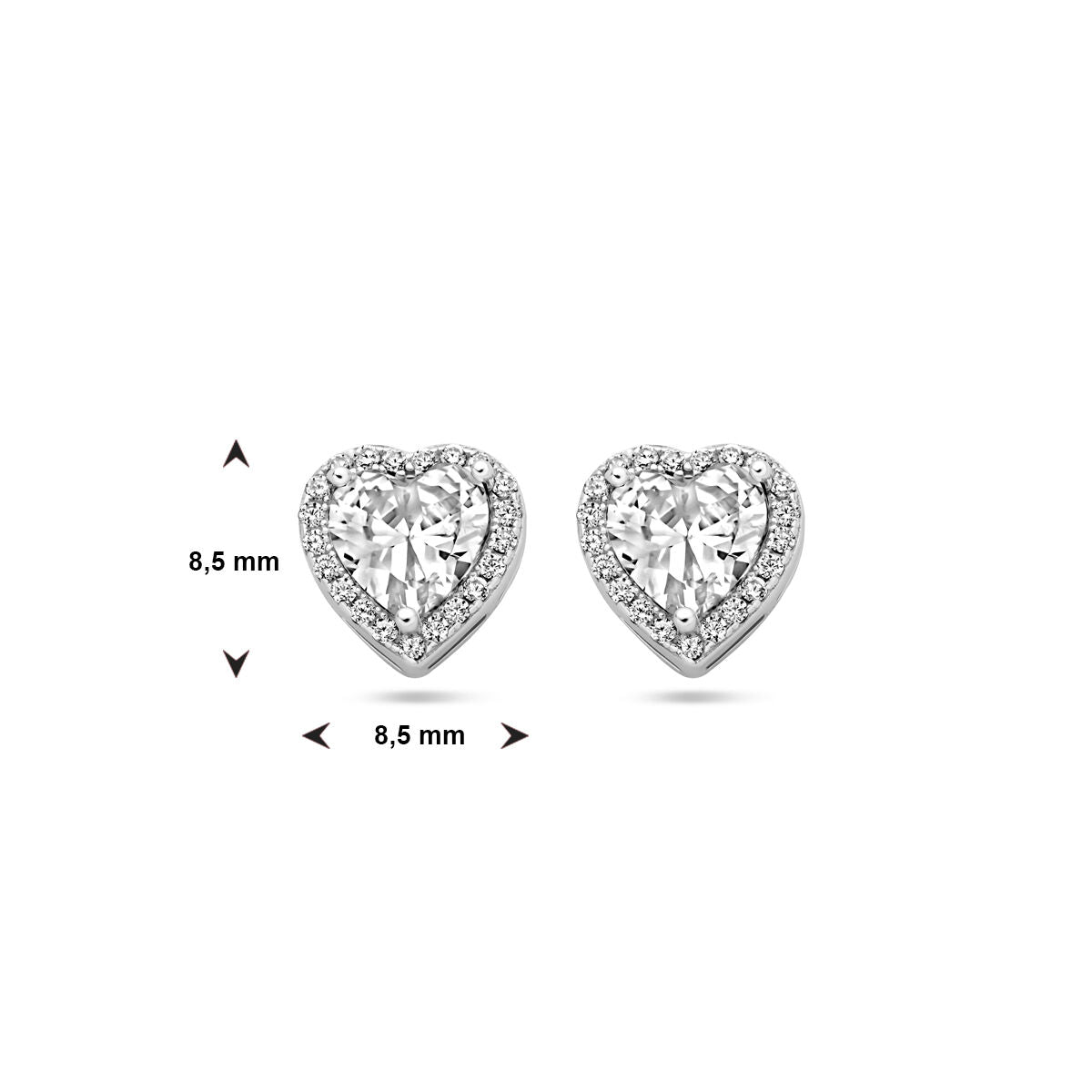 orecchini a bottone cuoricino zircone halo argento rodiato