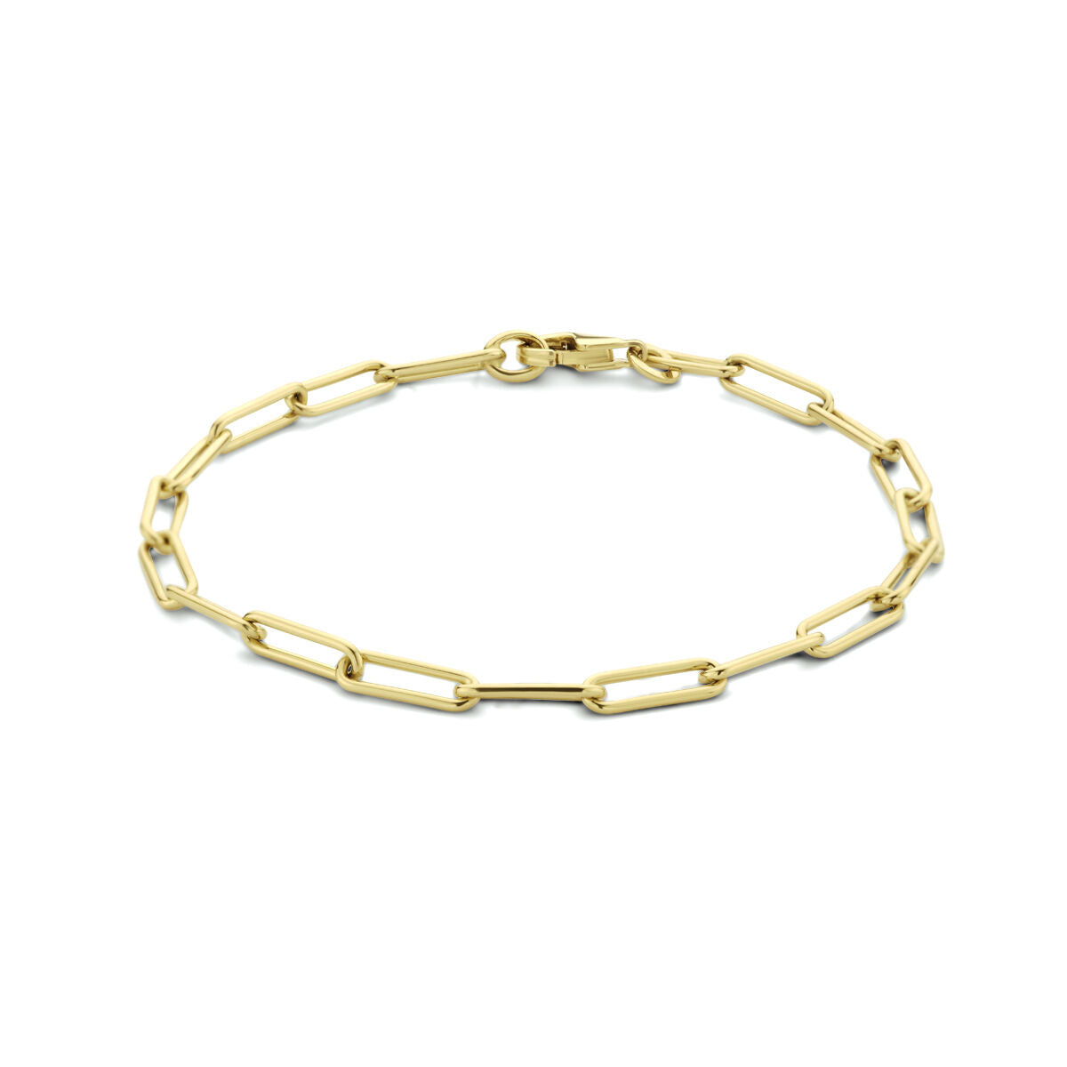 Bracciale in oro massiccio 14K con maglie a forma di clip.