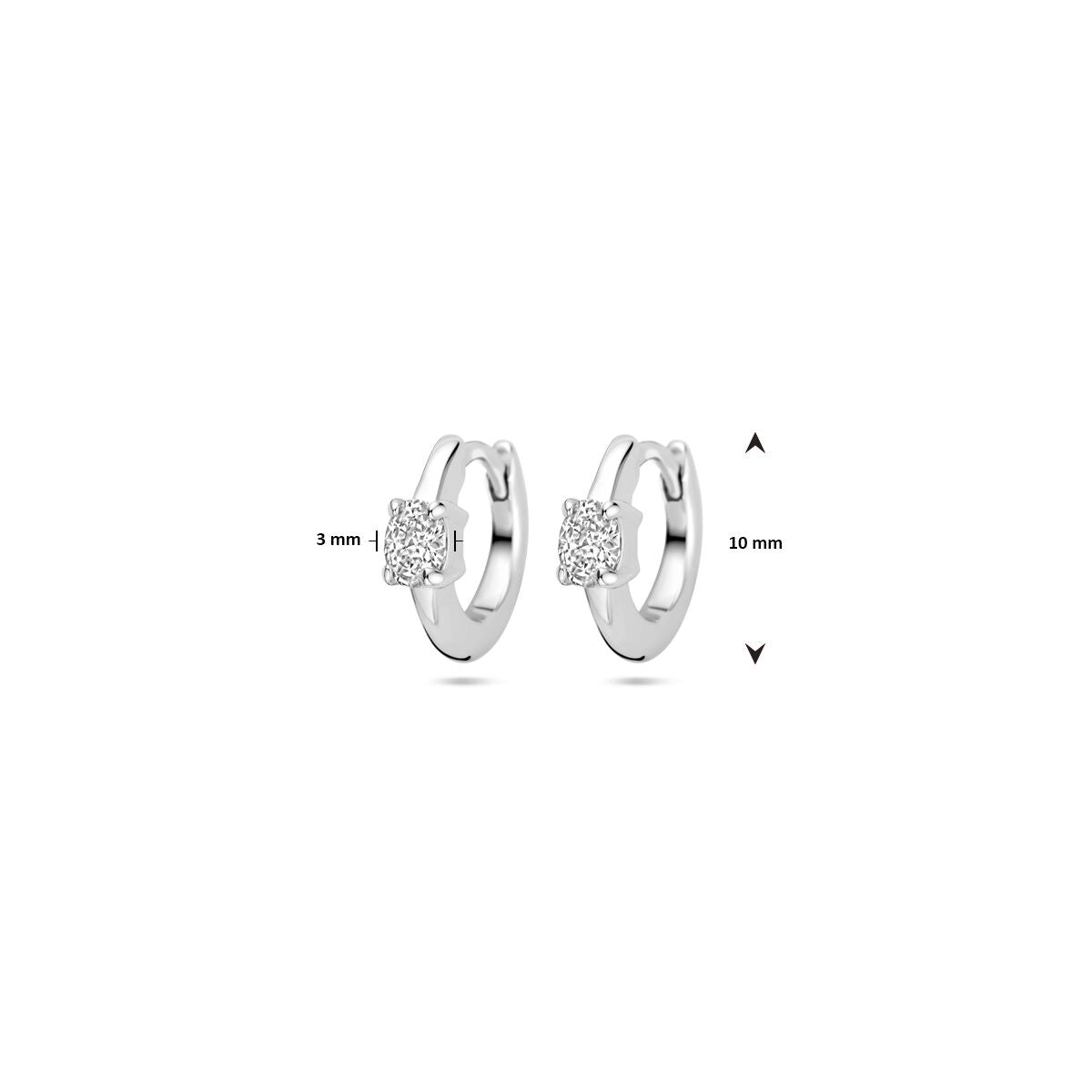orecchini a scatto zirconia 10 mm argento rodiato