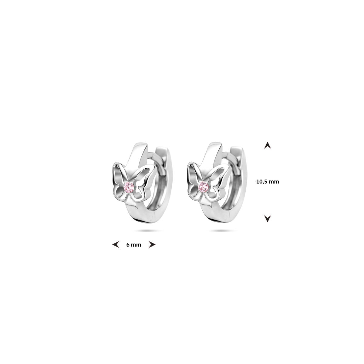 orecchini a cerchio a scatto farfalla 10,5 mm argento rodiato