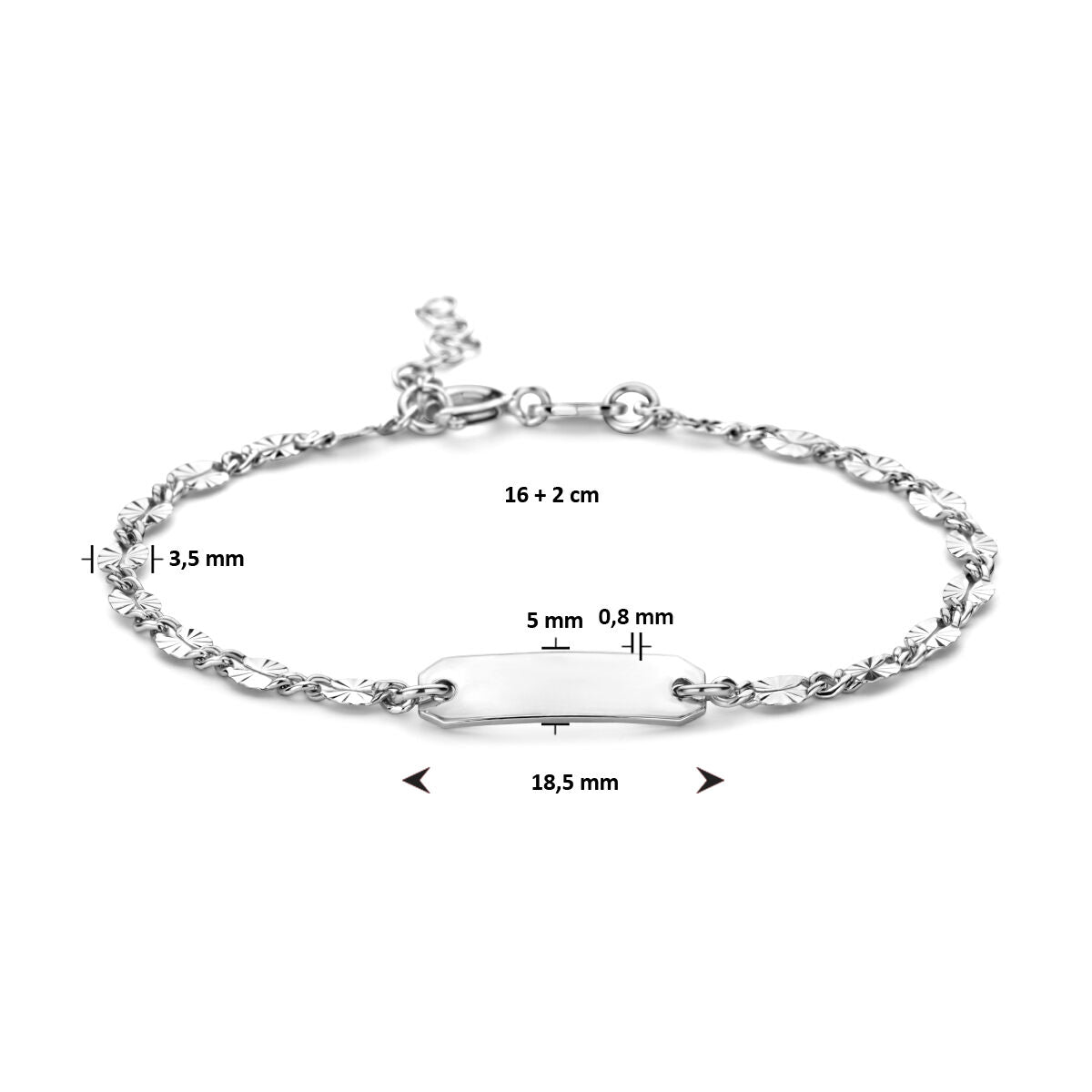 braccialetto da incidere piastra 5,0 mm 16 + 2 cm argento rodiato