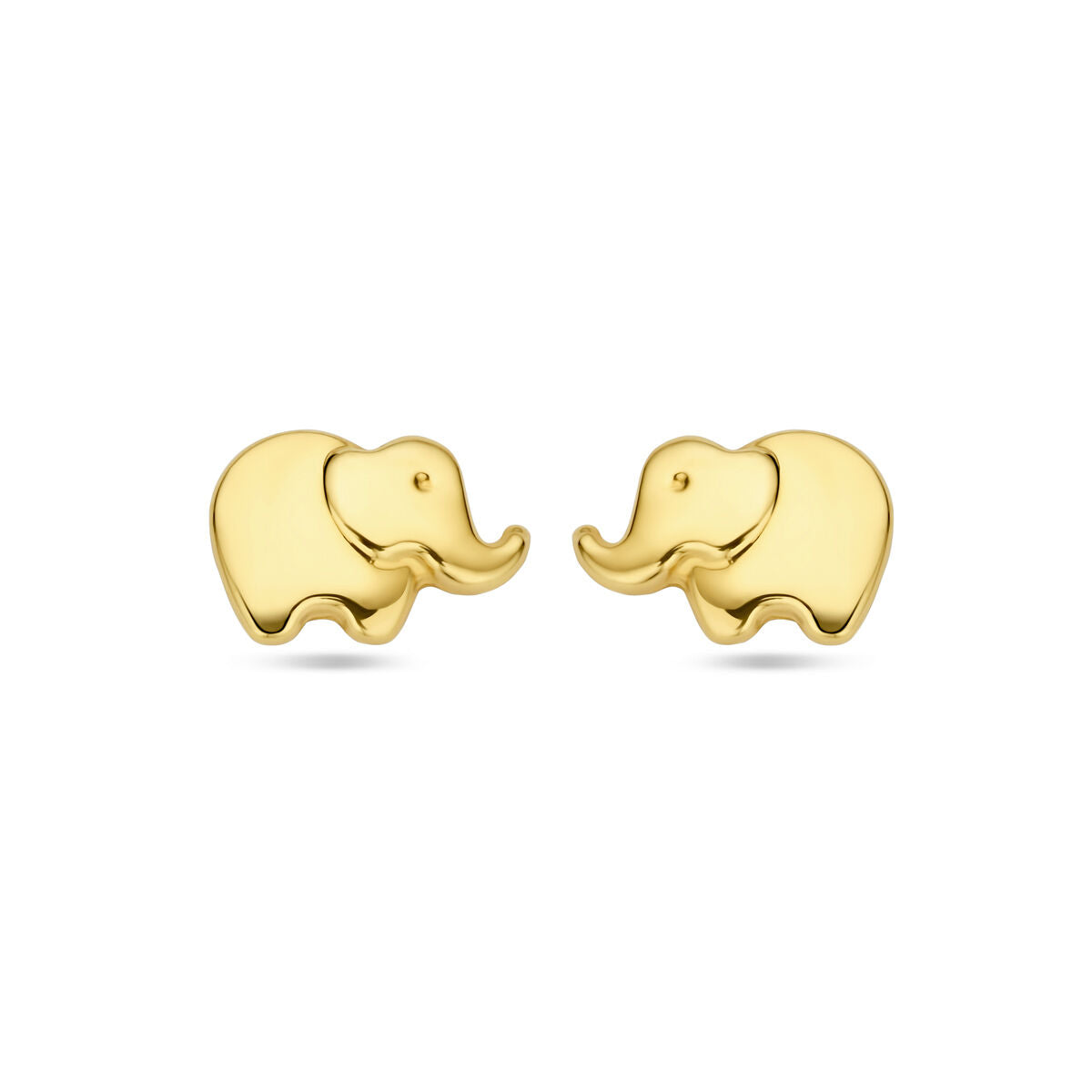 Orecchini a forma di elefante in oro giallo 14K, dimensione 5 mm.