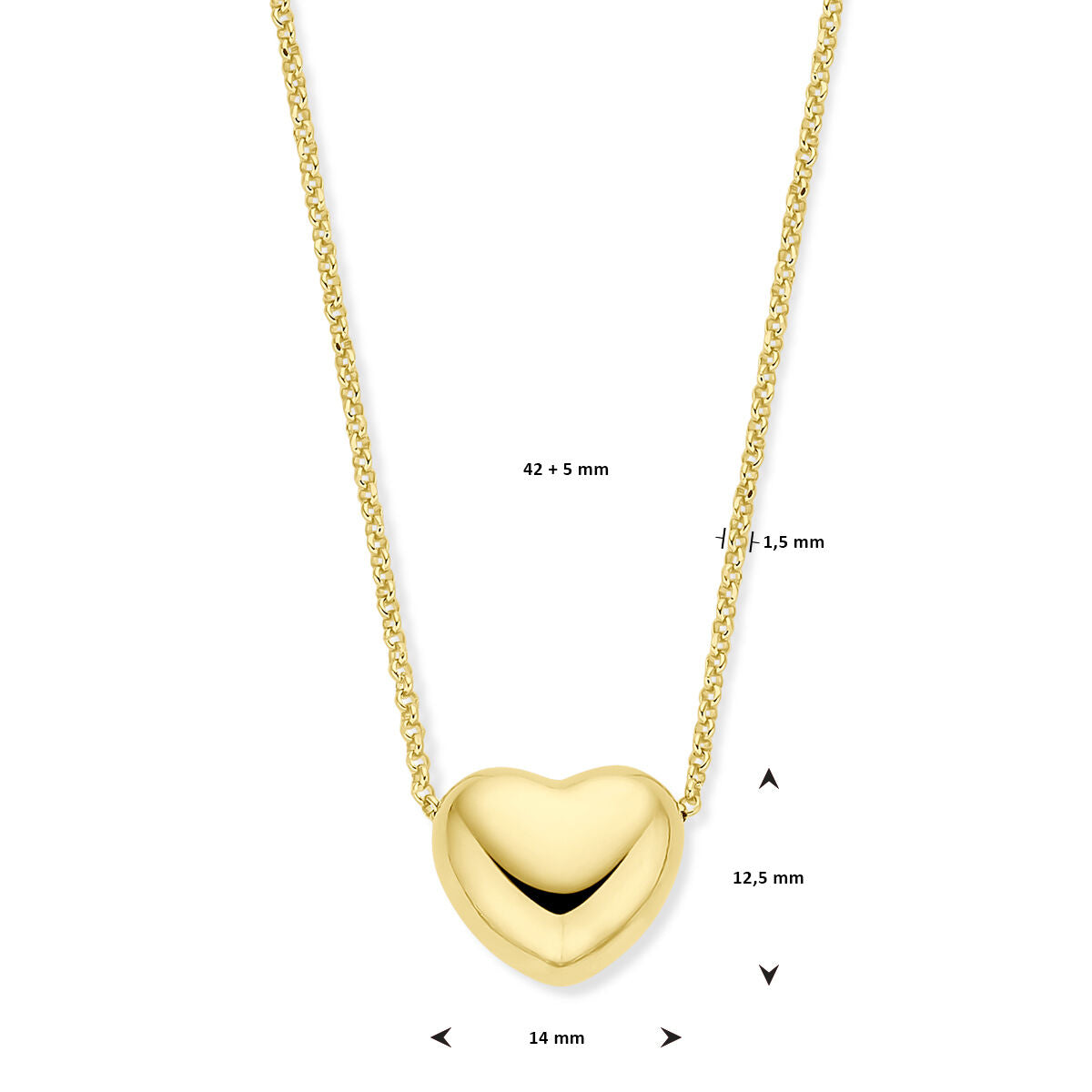 collana cuore 1,5 mm 42 + 5 cm placcata argento 3 micron (giallo)