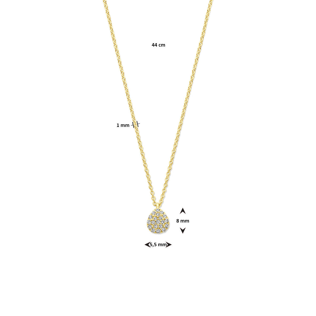collana goccia diamante 0.10ct h si 44 cm oro giallo 14K