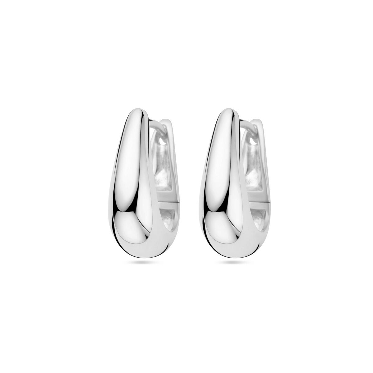 Orecchini alla creola in argento rodiato con forma a goccia.
