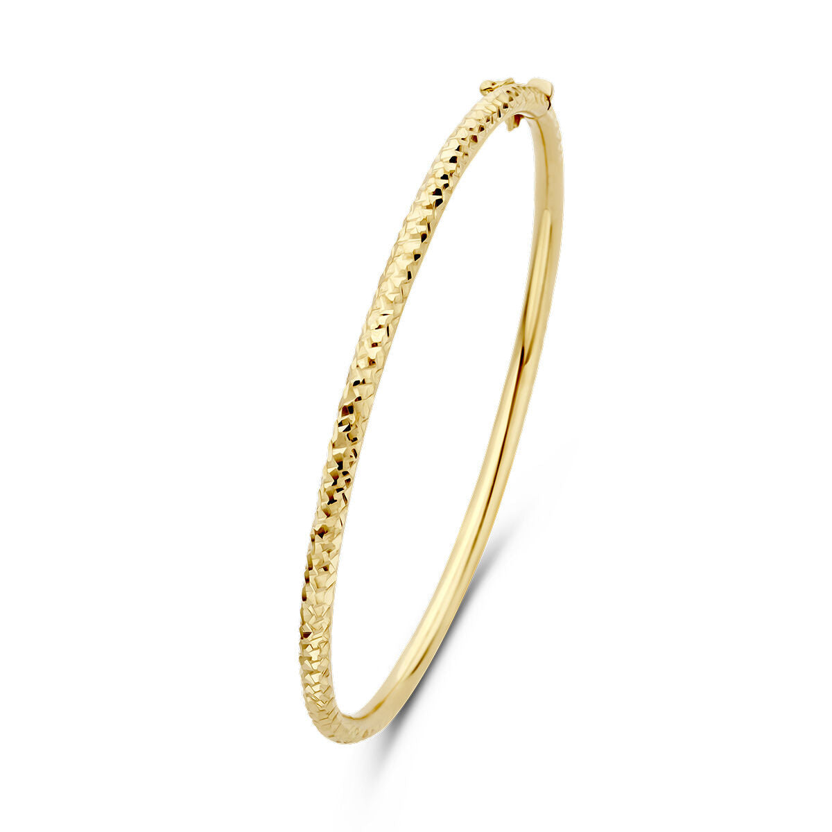 Bracciale rigido in oro giallo 14K, con finitura diamantata e larghezza di 3,0 mm.