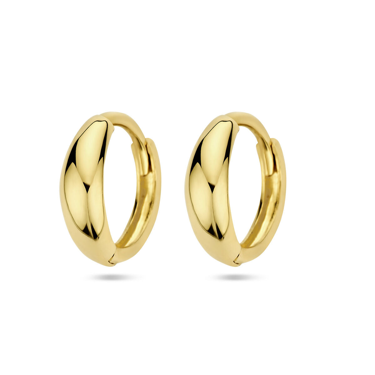 Orecchini alla creola in oro giallo 14K con finitura lucida e forma ondulata.