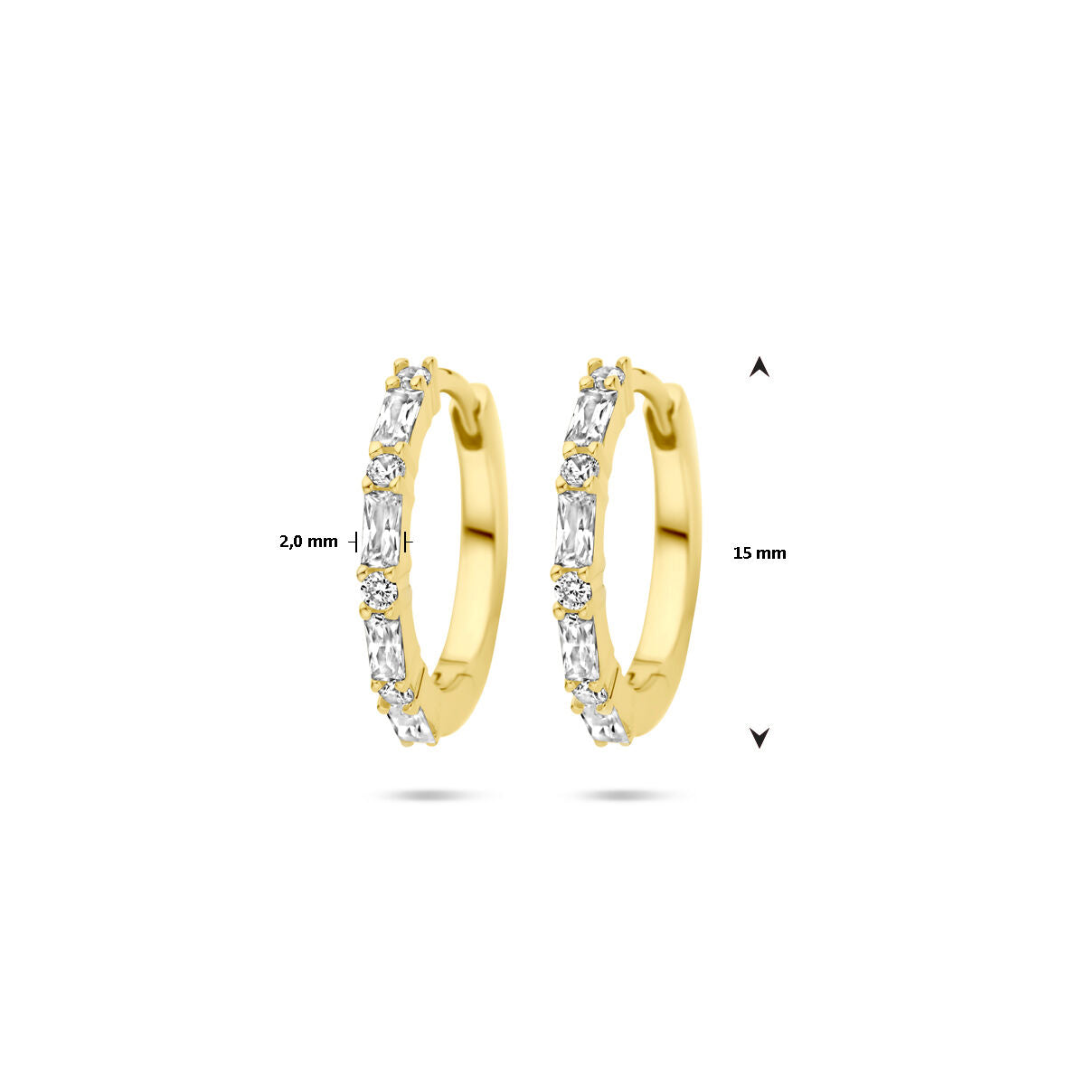orecchini a cerchio zirconi 15 mm 1 micron argento placcato oro (giallo)