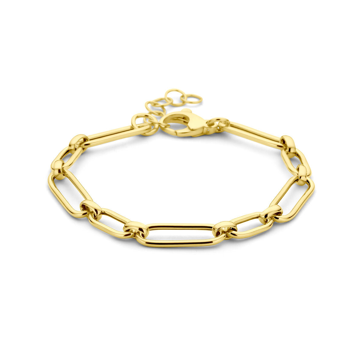 Bracciale in argento dorato giallo con maglie ovali, lunghezza 17 + 2 cm.