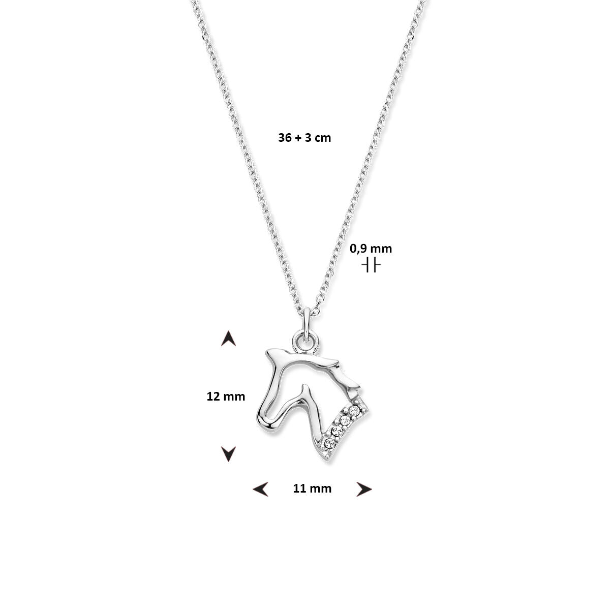 collana cavallo 36 + 3 cm argento rodiato