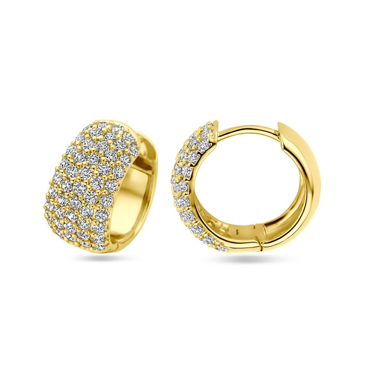 orecchini a cerchio con chiusura a scatto zircone 16 mm 1 micron argento dorato (giallo)