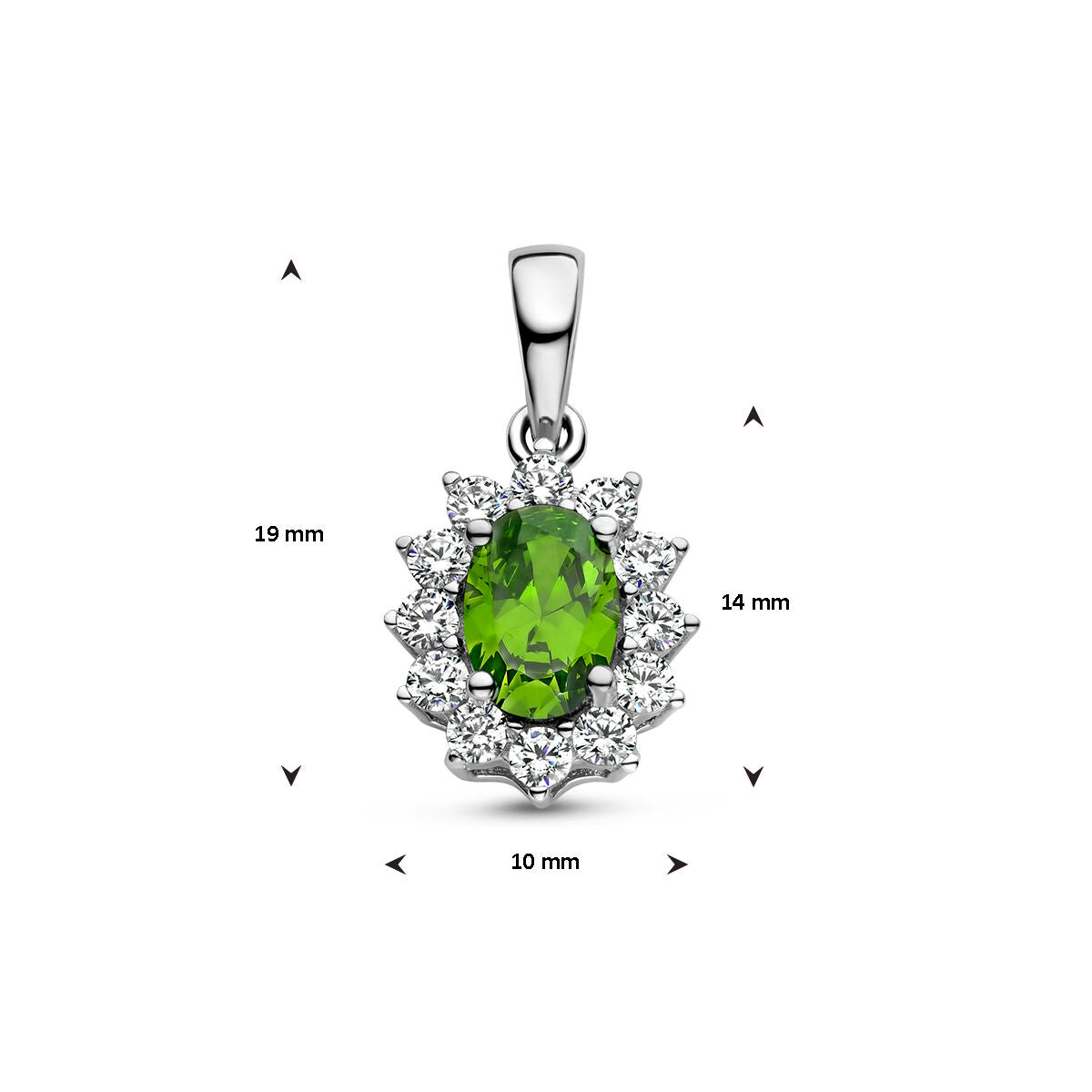 ciondolo halo zirconia verde e bianco argento rodiato