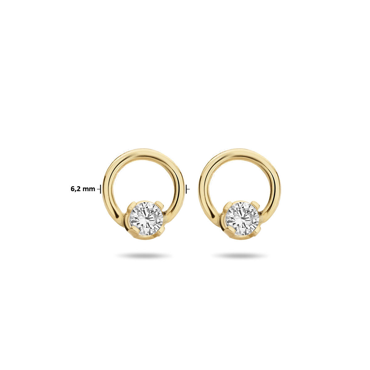 orecchini a bottone rotondi con zircone oro giallo 14K