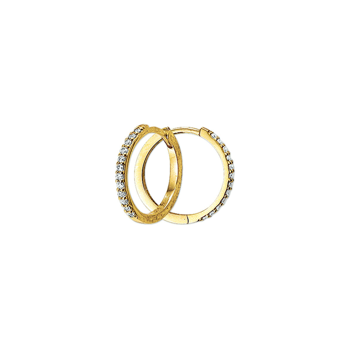 Orecchini alla creola in oro con zirconi scintillanti.