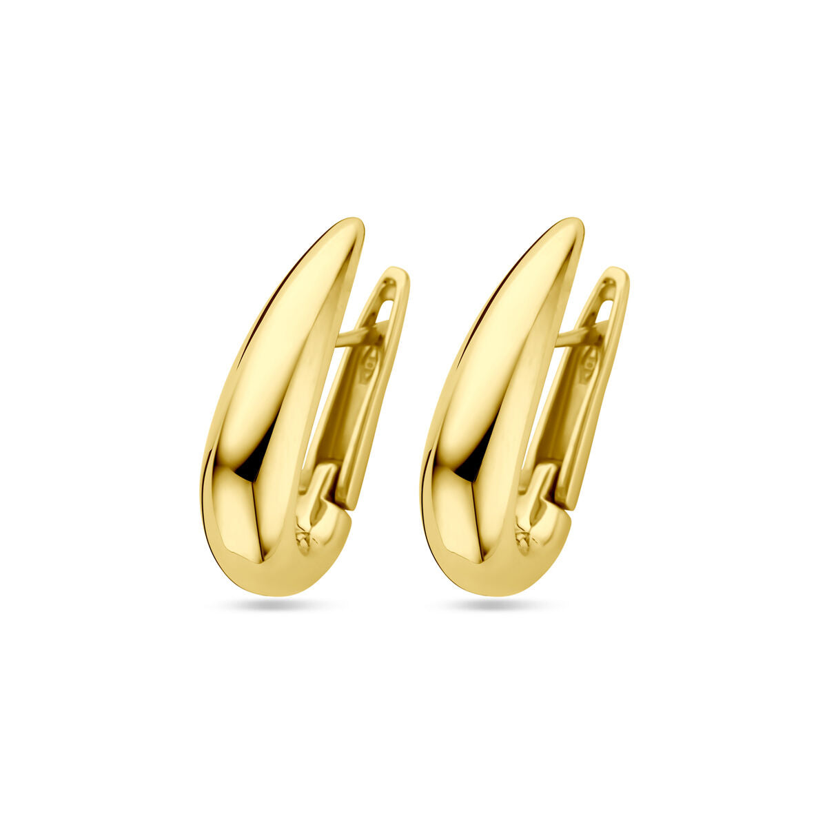 Orecchini alla creola in oro giallo 14K, con forma ondulata e finitura lucida.