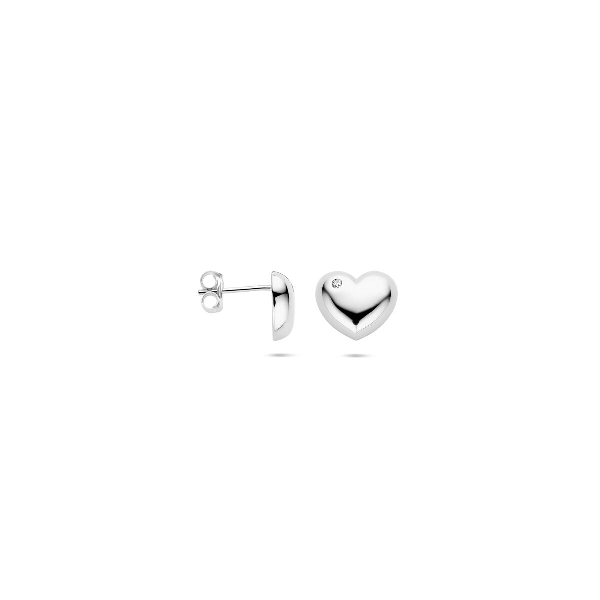 orecchini a bottone cuoricino zirconia 9,5 mm argento rodiato