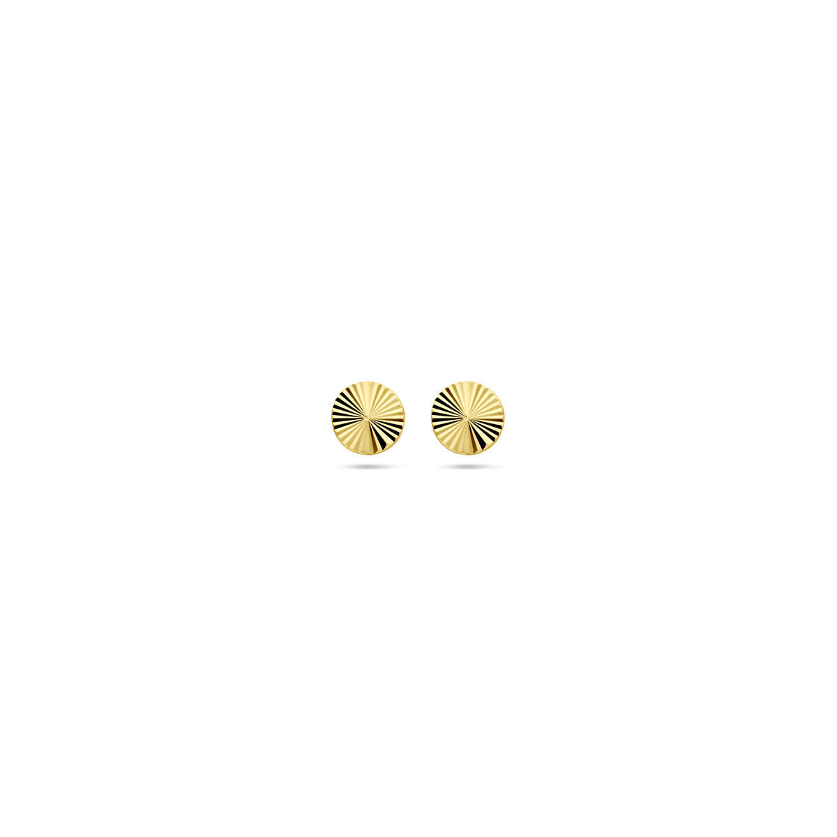 Orecchini in oro giallo 14K con diamanti, forma rotonda e finitura a righe.