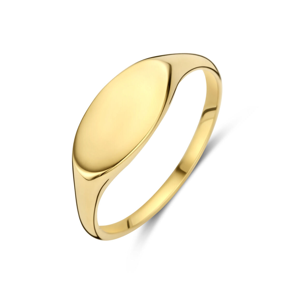 anello in oro giallo 14K con superficie liscia e forma ovale