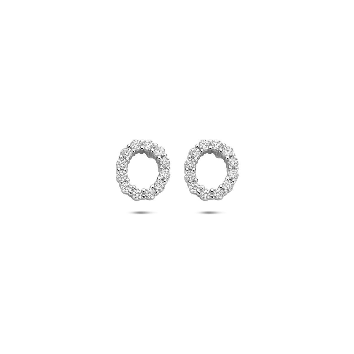 Orecchini in argento rodiato 925 con zirconi, forma rotonda e dettagli scintillanti.