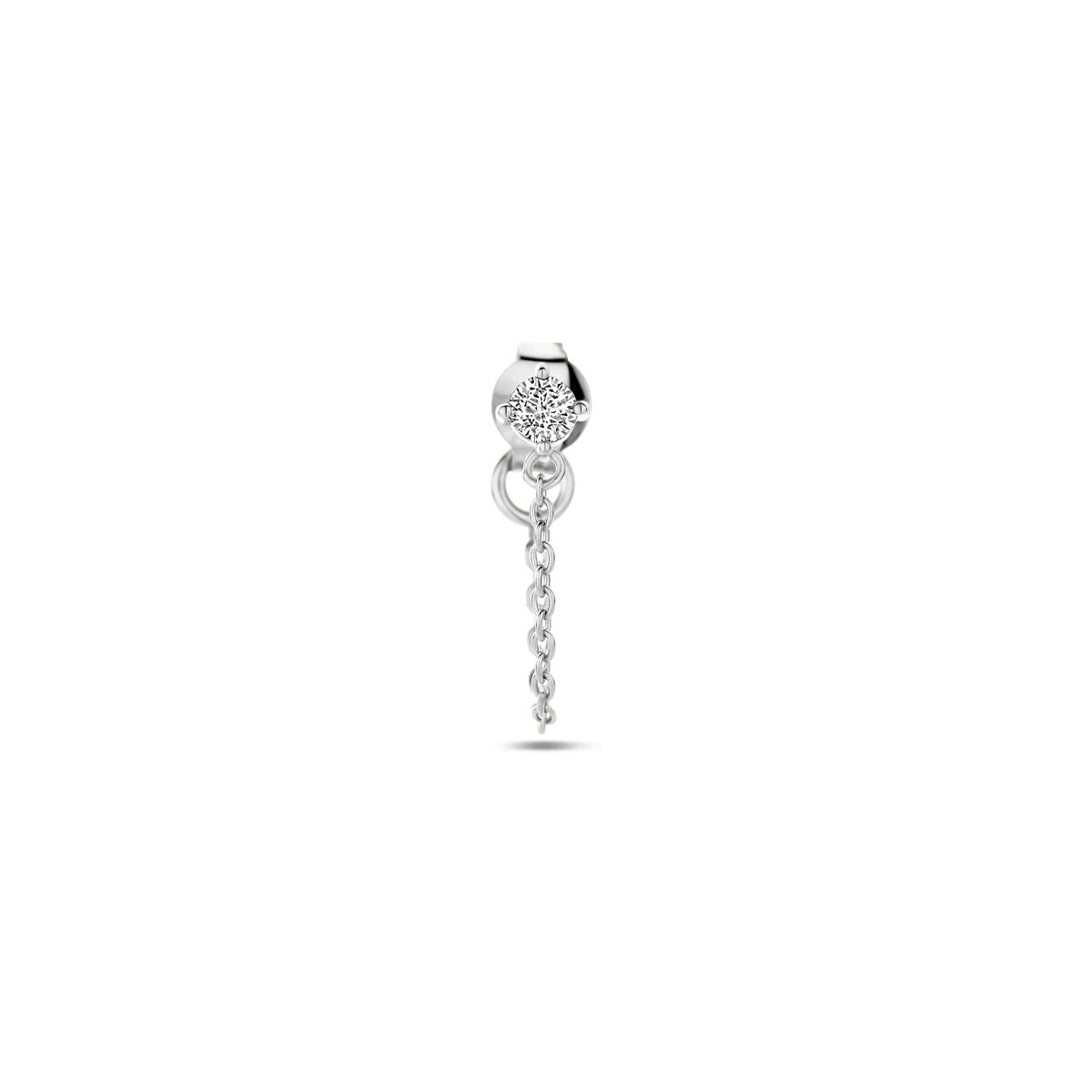 Orecchino in argento rodiato con zirconi, design a catena.