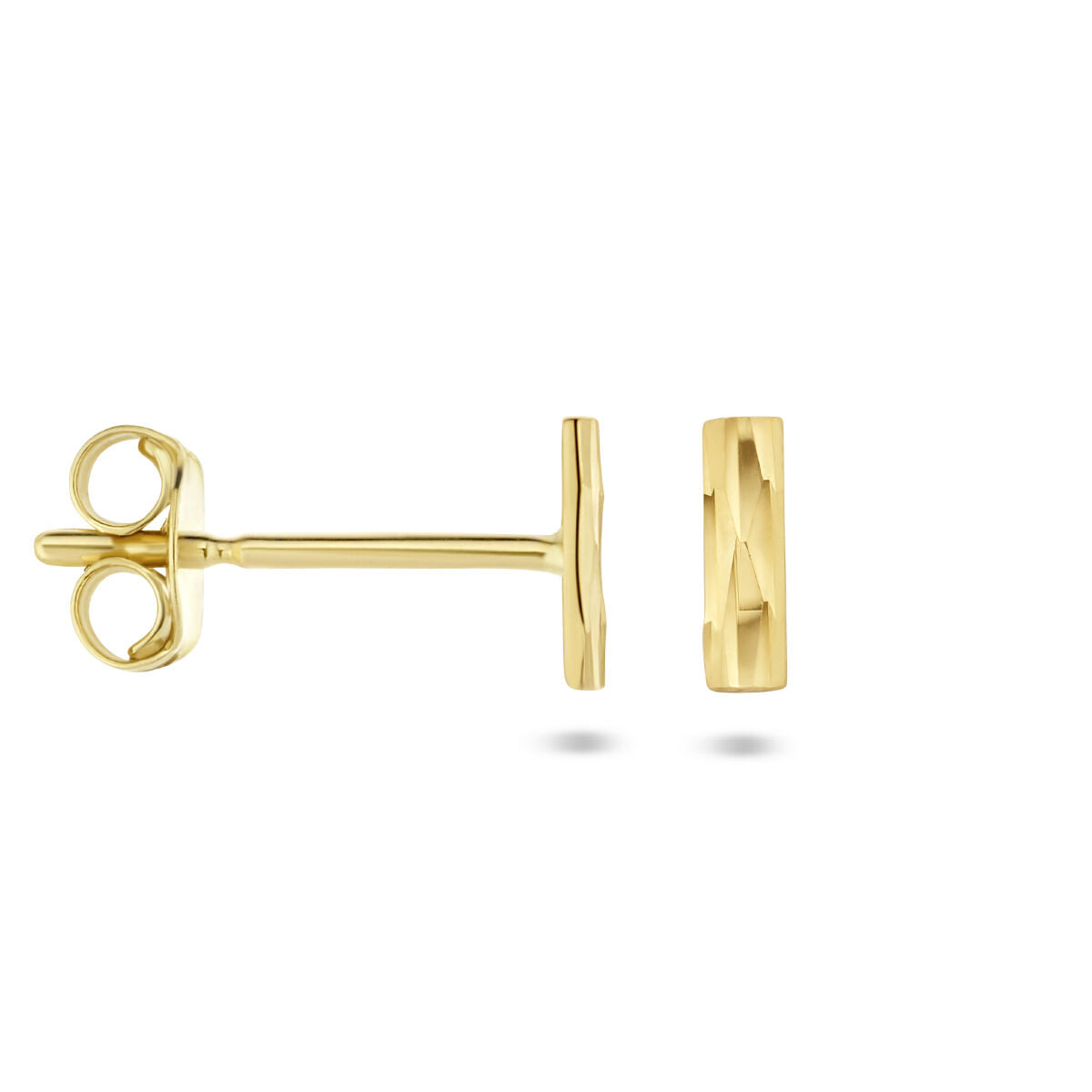 Orecchini a bottone a barretta diamantata oro giallo 14K