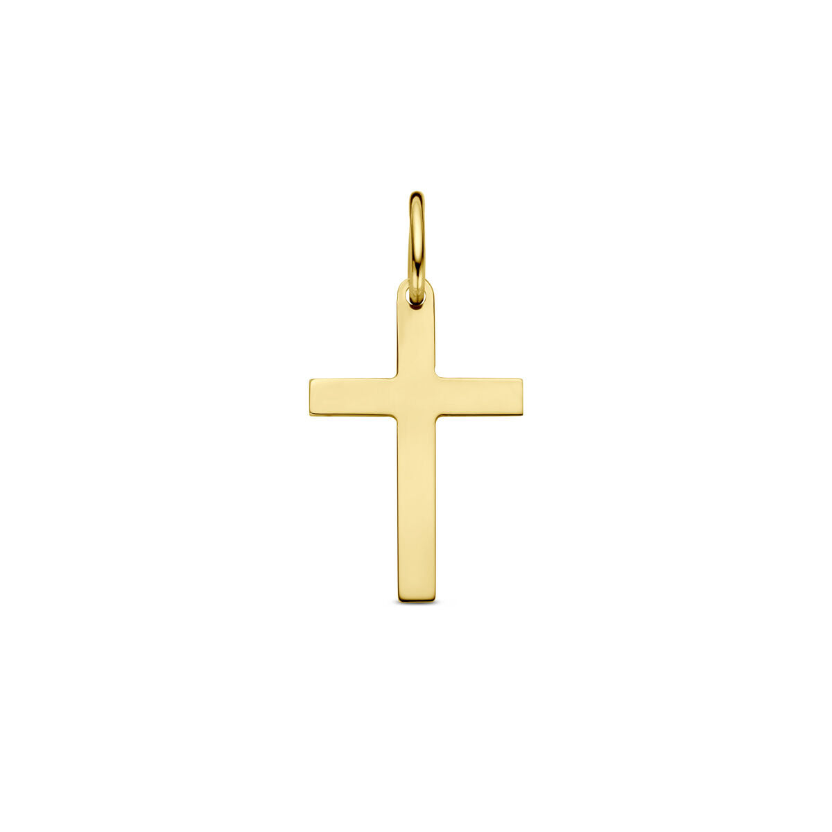 Ciondolo a forma di croce in oro giallo 14K, finitura liscia e lucida.