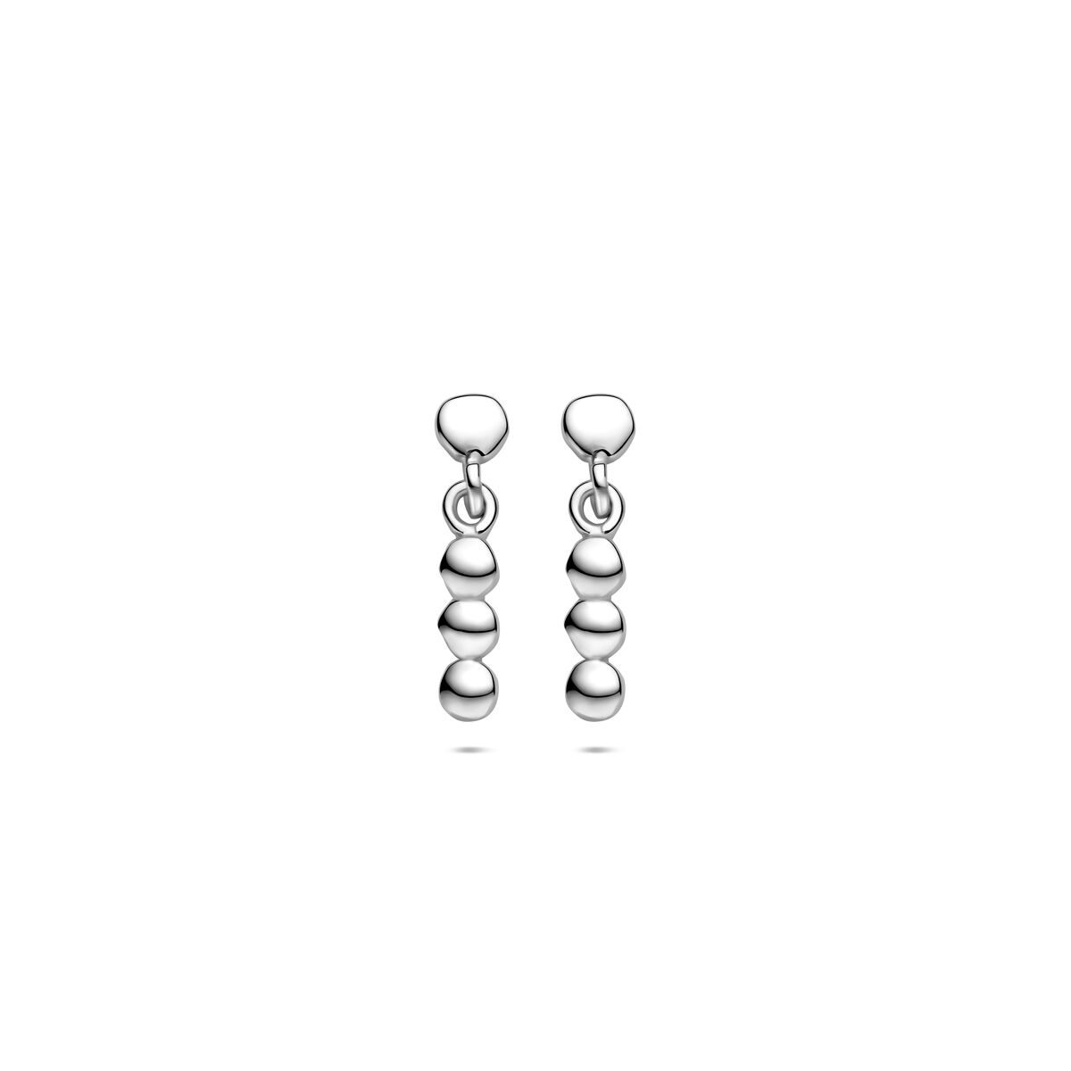 Orecchini in argento 925 rodiato con tre sfere pendenti.