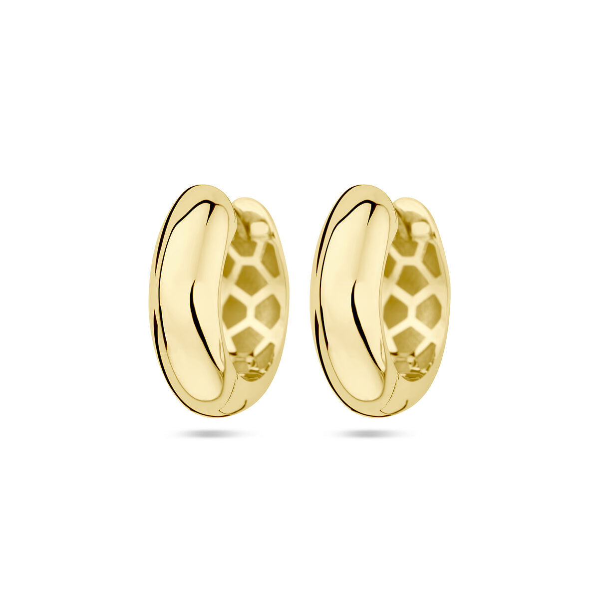 Orecchini alla creola in oro giallo 14K, forma semicircolare, larghezza 5,0 mm.