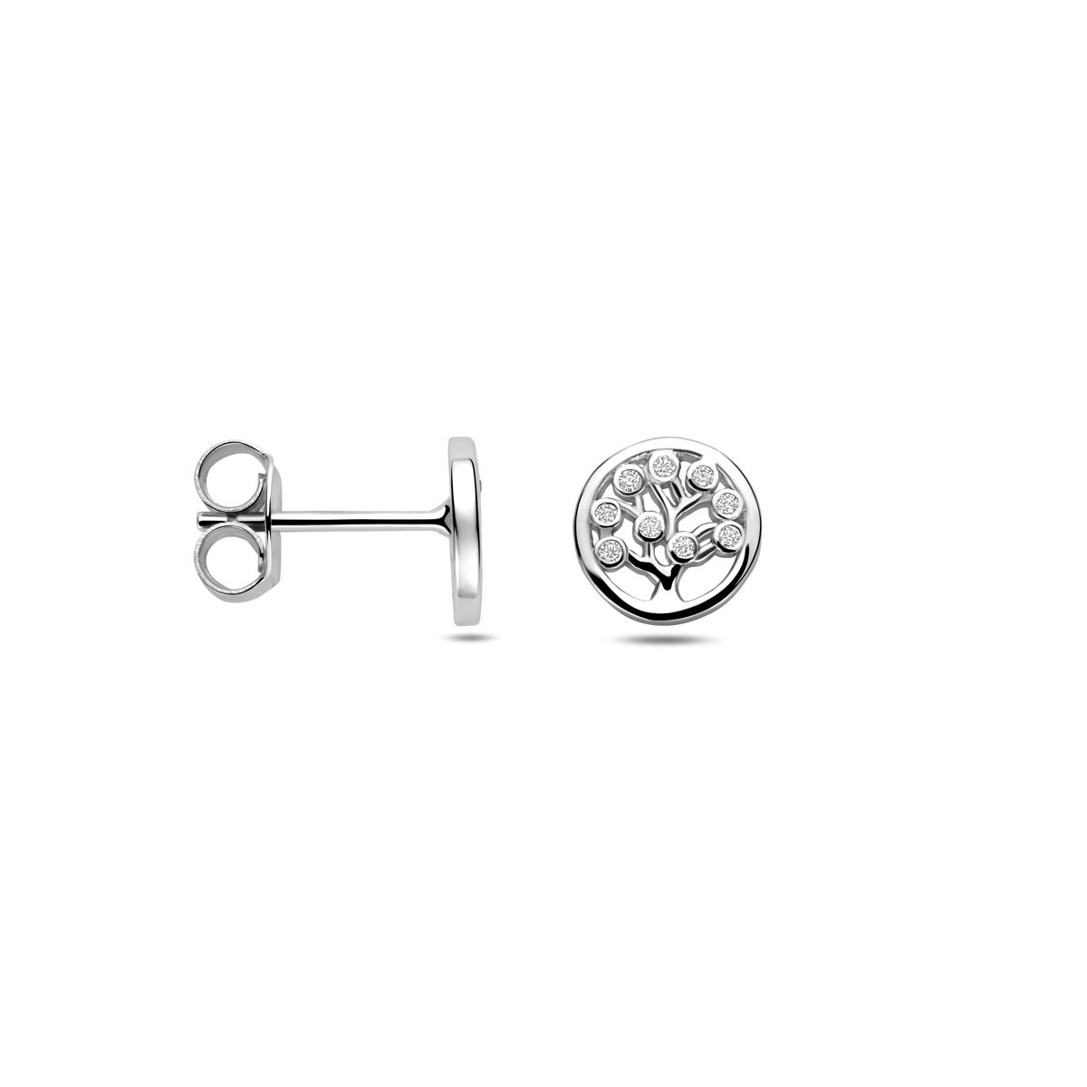 Orecchini a bottone in argento con zircone – argento 925 rodiato