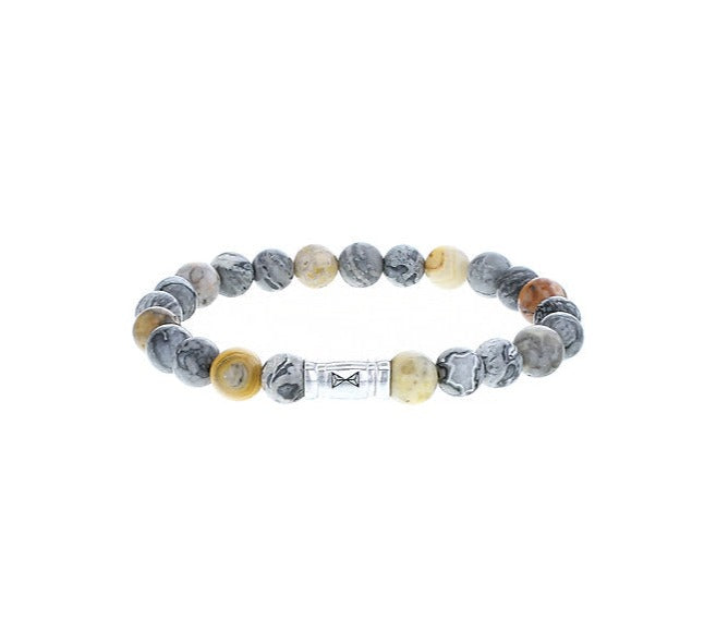 Bracciale di perline con pietre di marmo, sfere da 8 mm in vari colori e finitura lucida.