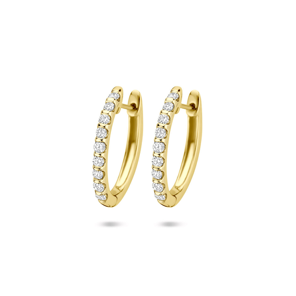 Orecchini alla creola in oro giallo 14K con diamanti lab-grown da 0,25 ct (2x 0,125 ct), misura 19,5 mm.